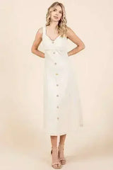Mittoshop Stretch Twill Decor Button Sleeveless Midi Dress - Femstylo