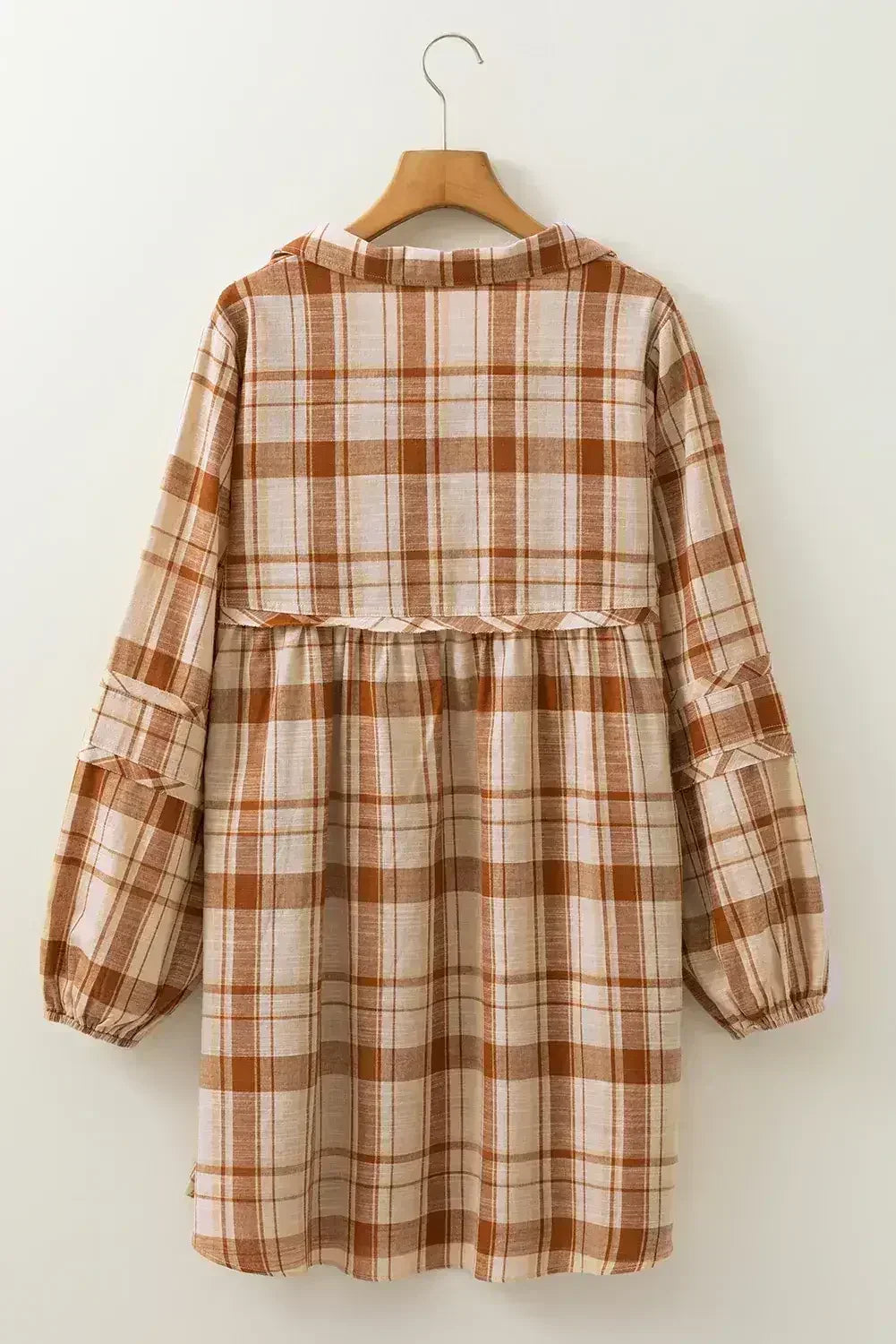 Brown Plaid Print Side Pockets Frill Babydoll Mini Dress - Femstylo
