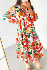 Orange Abstract Tie V Neck Tiered Maxi Dress - Femstylo