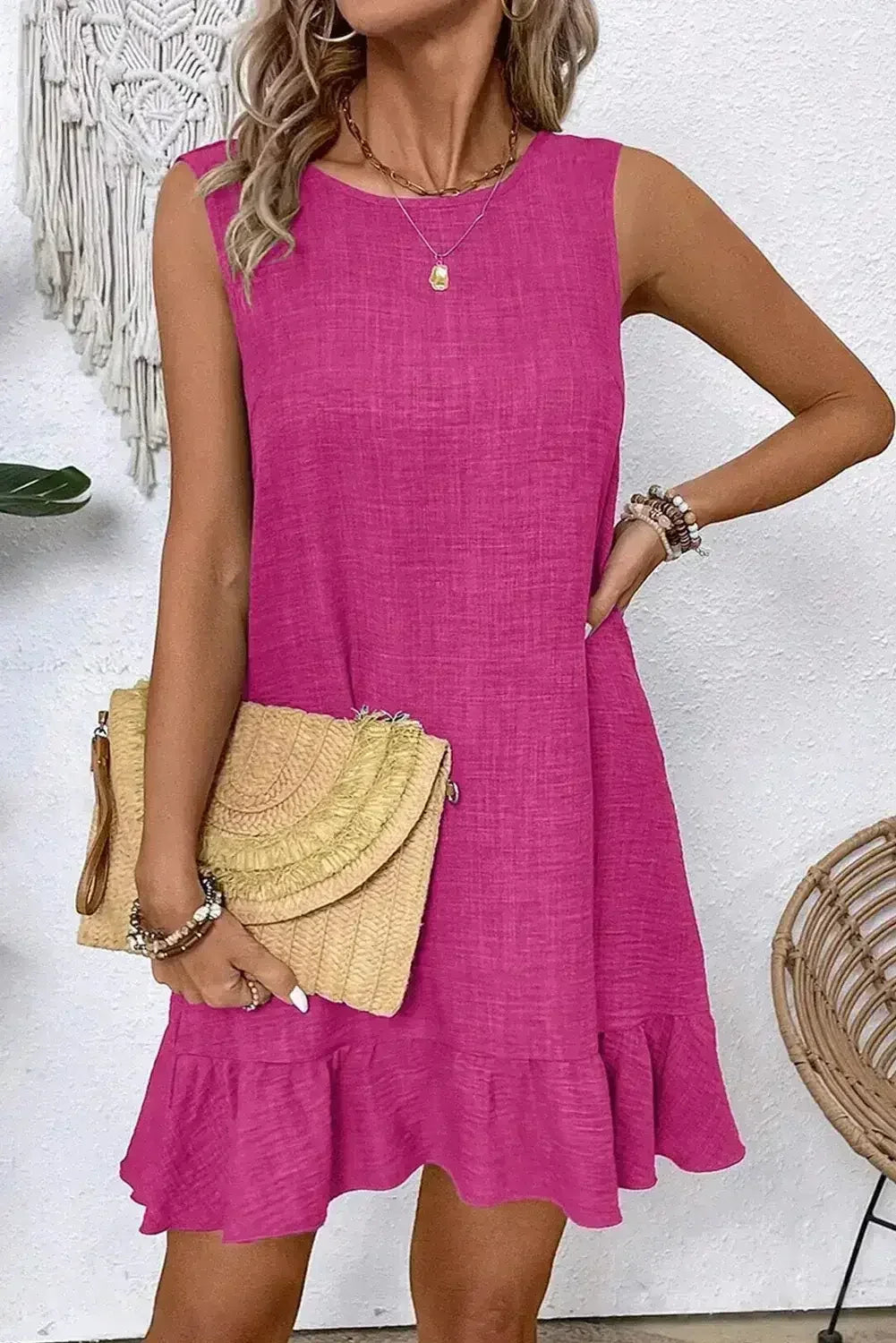 Ashleigh Blue Sleeveless Knot Backless Ruffle Hem Mini Dress - Femstylo