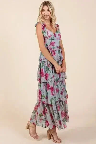 Mittoshop Layered Floral Sweetheart Neck Maxi Dress - Femstylo