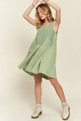 ADORA Decorative Button Sleeveless Babydoll Dress - Femstylo