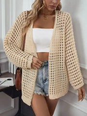 Openwork Open Front Long Sleeve Cardigan - Femstylo