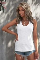 Casual White Scoop Neck Basic Solid Summer Tank Top - Femstylo