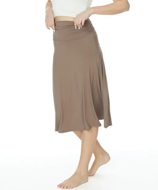 Bamboo Flared Skirt – Organic Mid-Length with Shirring