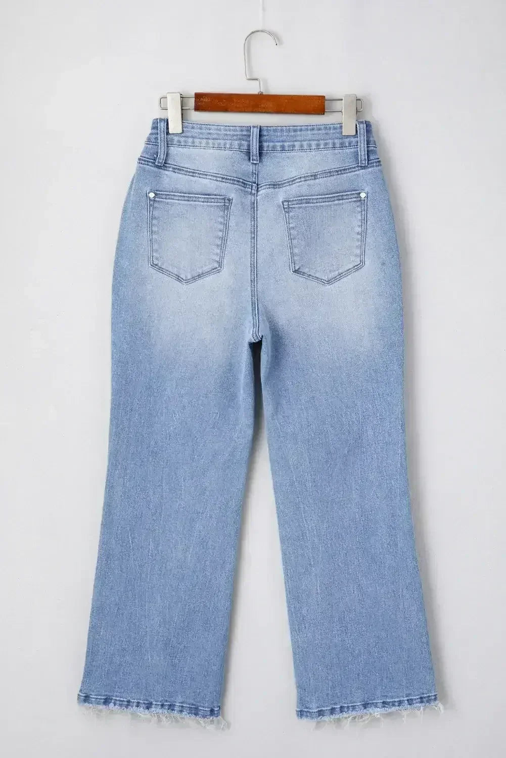 Sail Blue Mineral Wash Raw Hem High Waist Flared Jeans - Femstylo