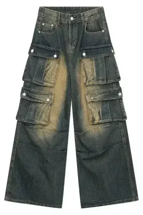 High Waist Jeans with Cargo Pockets - Femstylo