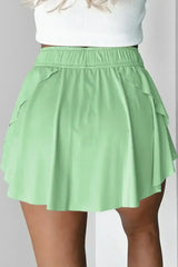Light Green Drawstring High Waist Lined Tennis Skort - Femstylo