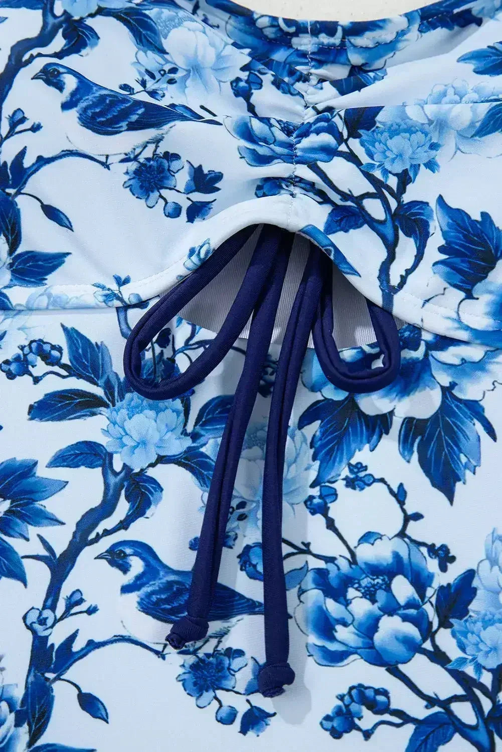 Blue Cutout Ruffle Spaghetti Strap One-Piece Swimwear - Femstylo