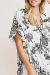 Umgee Full Size Two Tone Landscape Print Dress Plus Size - Femstylo