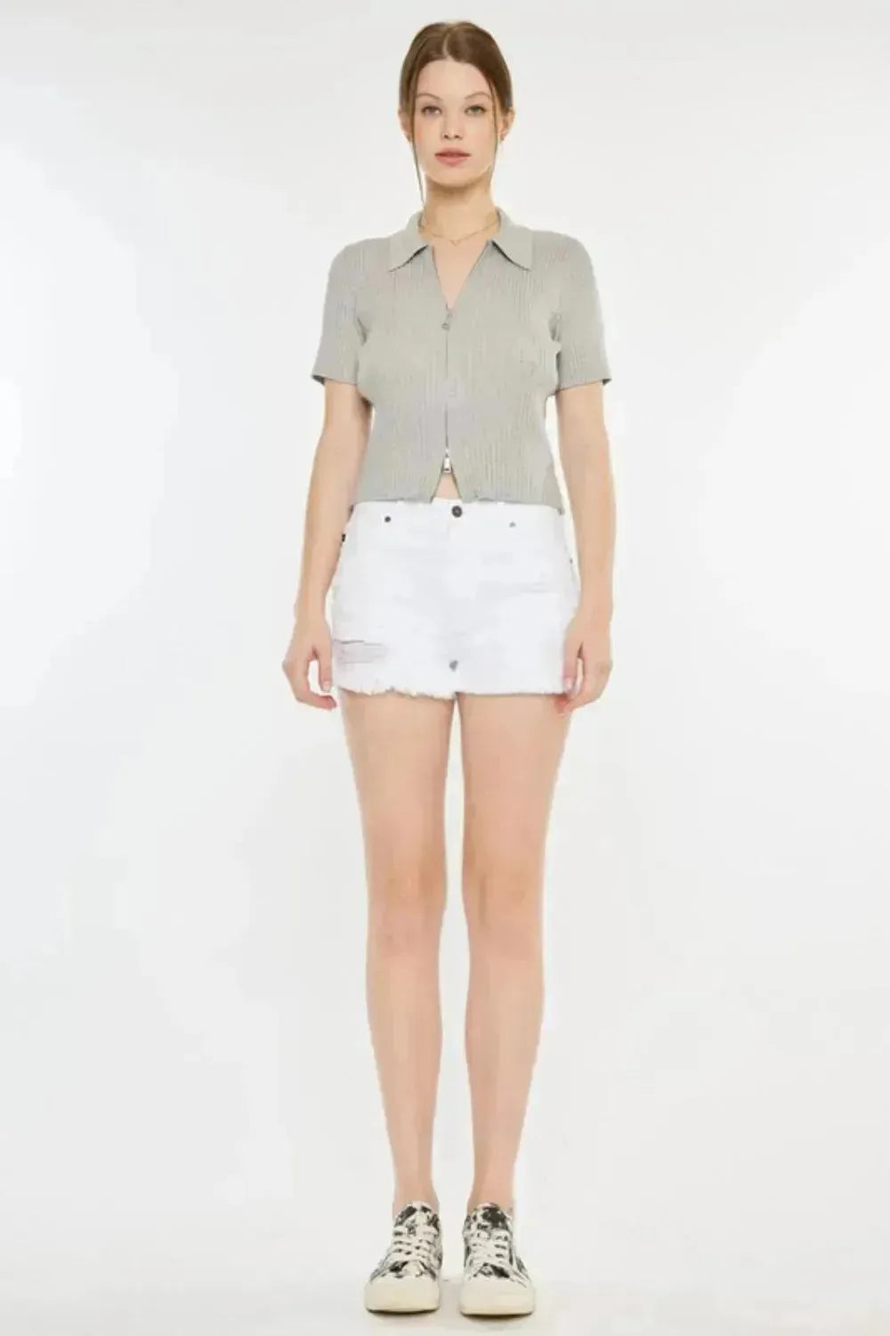 Kancan Raw Hem Distressed Denim Shorts