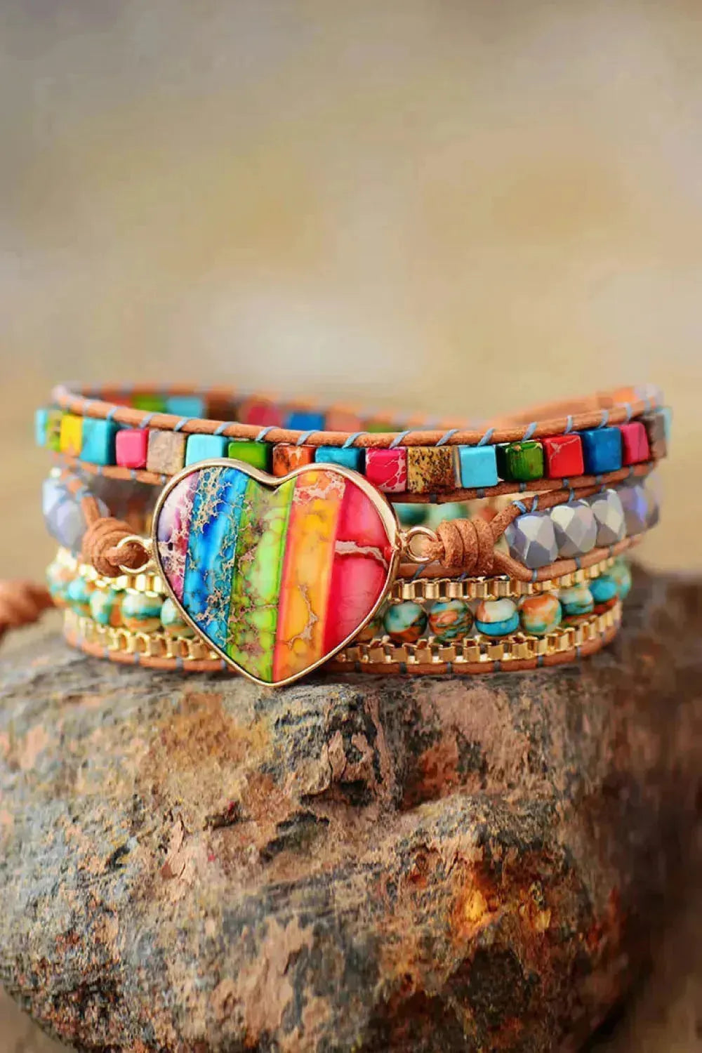 Imperial Jasper Bracelet | Crystal Layered Jewelry | Natural Stone