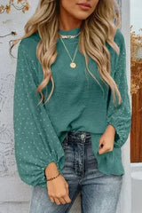 Gossamer Pink Swiss Dot Balloon Sleeve Loose Blouse | Femstylo - Femstylo