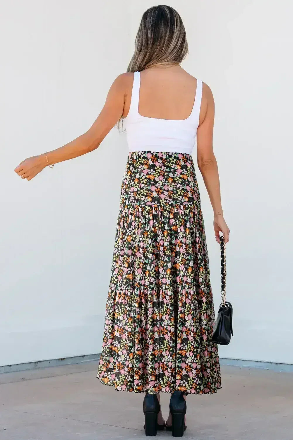 Brown Leopard Floral Reversible Ruffle Hem Maxi Skirt - Femstylo