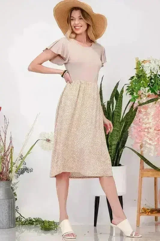 Celeste Plus Size Polka Dot Round Neck Flutter Sleeve Midi Dress - Femstylo