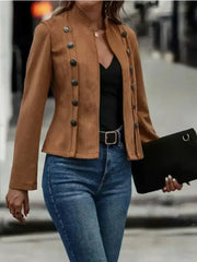 Decorative Button Open Front Long Sleeve Jacket - Femstylo