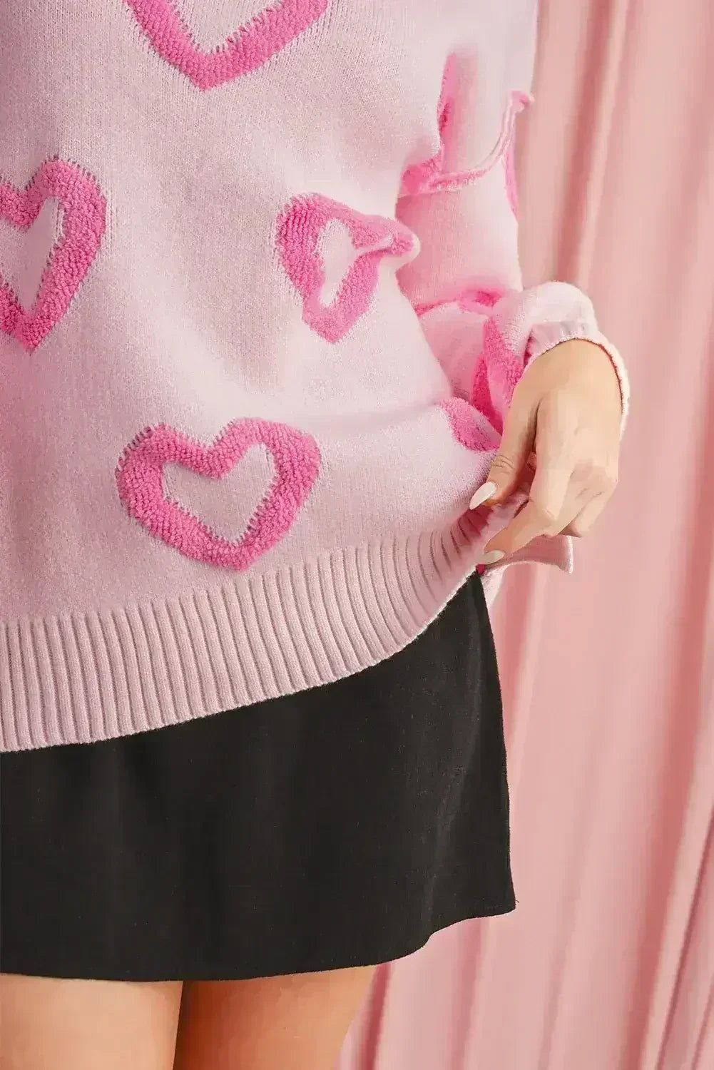 Pink Heart Shape Bubble Sleeve Baggy Sweater - Femstylo