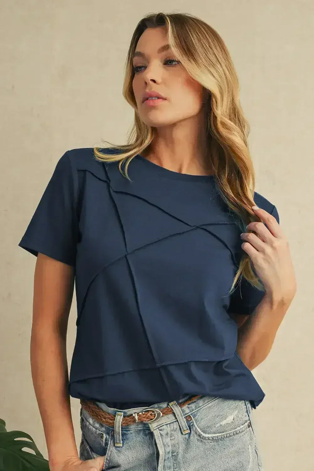 Dirty Blue Solid Color Round Neck T Shirt - Femstylo