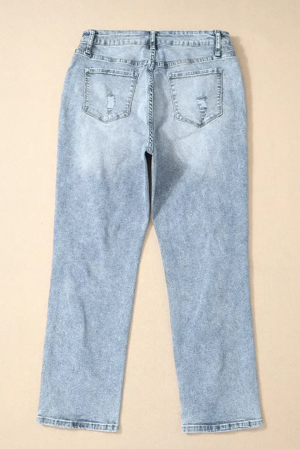 Sky Blue Light Wash Frayed Slim Fit High Waist Jeans - Femstylo