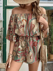 Printed Off Shoulder Half Sleeve Romper - Femstylo