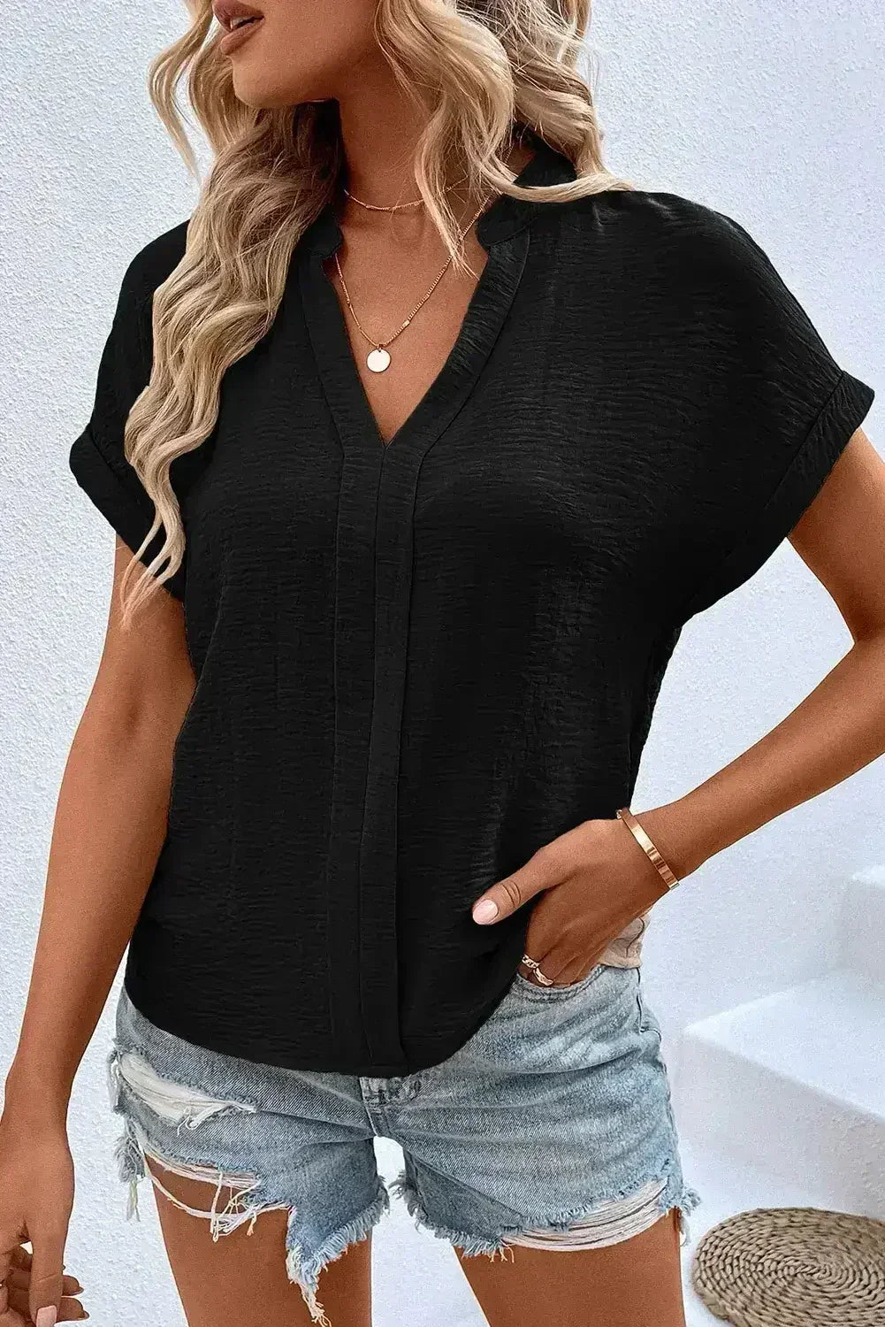 White Notched Neck Batwing Sleeve Blouse | Femstylo - Femstylo