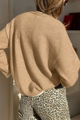 Tan Leopard Print Bow Decor Split Cuff Sweater - Femstylo