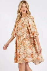 Mittoshop Flower Print Linen Blend Babydoll Mini Dress - Femstylo