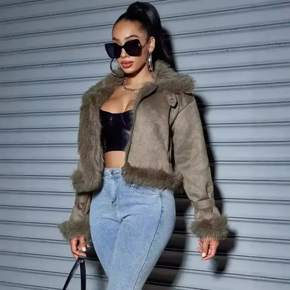 Women's Suede Short Coat – Faux Leather Fall & Winter Streetwear - Femstylo