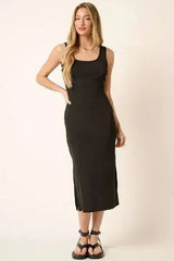 Mittoshop Side Slit Wide Strap Midi Tank Dress - Femstylo