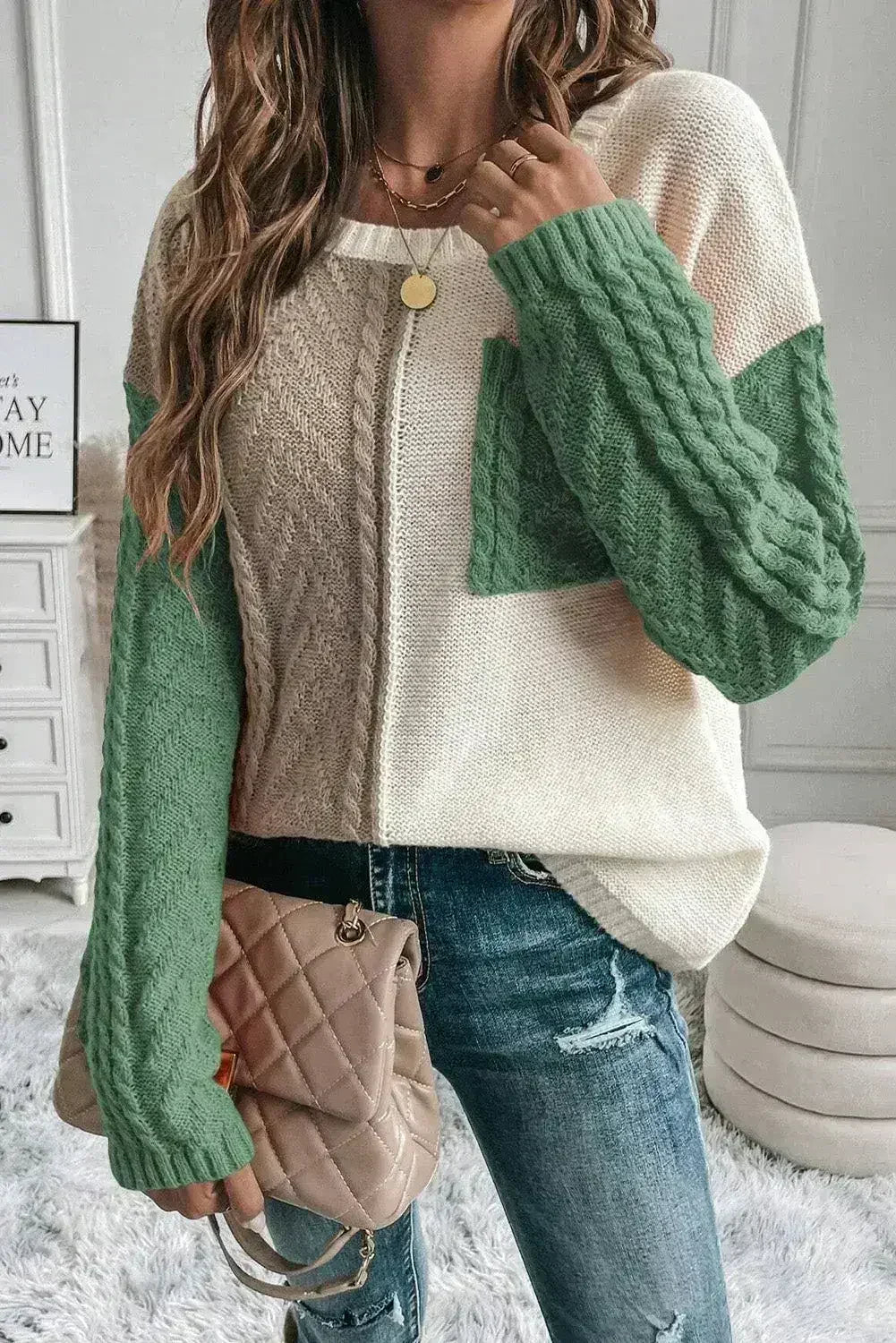 Double Take Full Size Color Block Drop Shoulder Sweater - Femstylo
