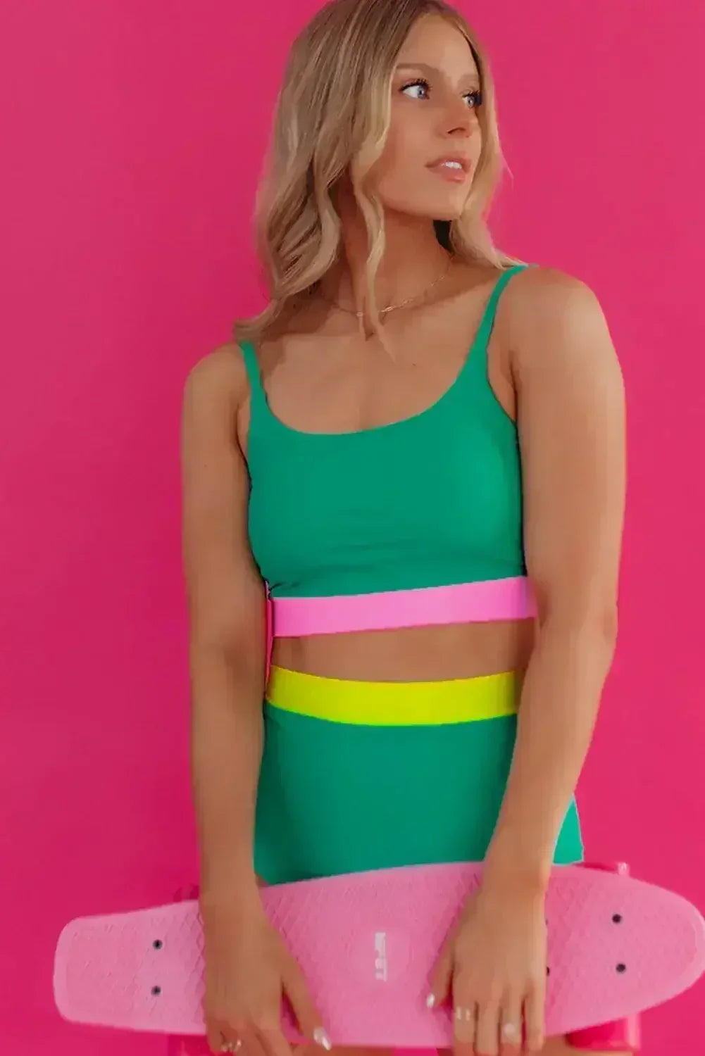 Sea Green Contrast Trim Colorblock High-Waisted Bikini Swimwear - Femstylo