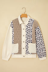 Khaki Leopard Waffle Quilted Patchwork Button Front Jacket