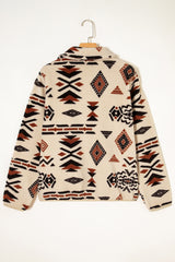 Beige Vintage Geometric Half Zip Plush Sweatshirt