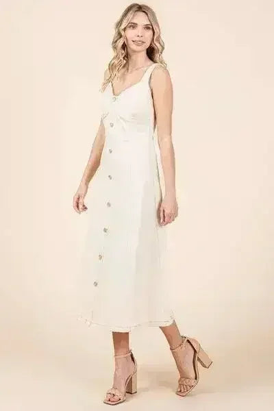 Mittoshop Stretch Twill Decor Button Sleeveless Midi Dress - Femstylo