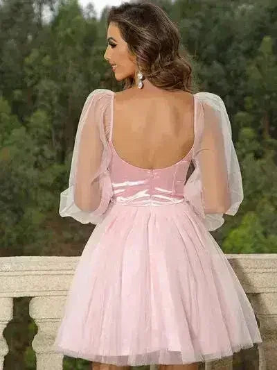 Sweetheart Neck Balloon Sleeve Mini Dress - Femstylo