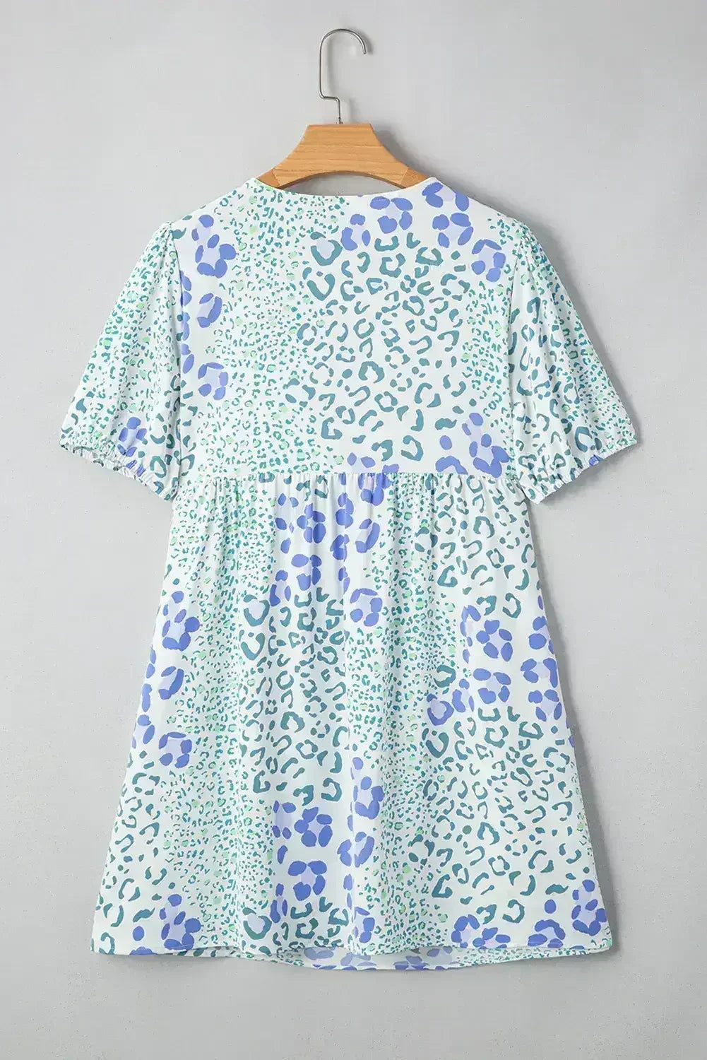 Sky Blue Leopard Bow Front Puff Sleeve Mini Dress - Femstylo