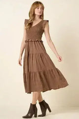 Mittoshop Smocked Ruffled Tiered Midi Dress - Femstylo