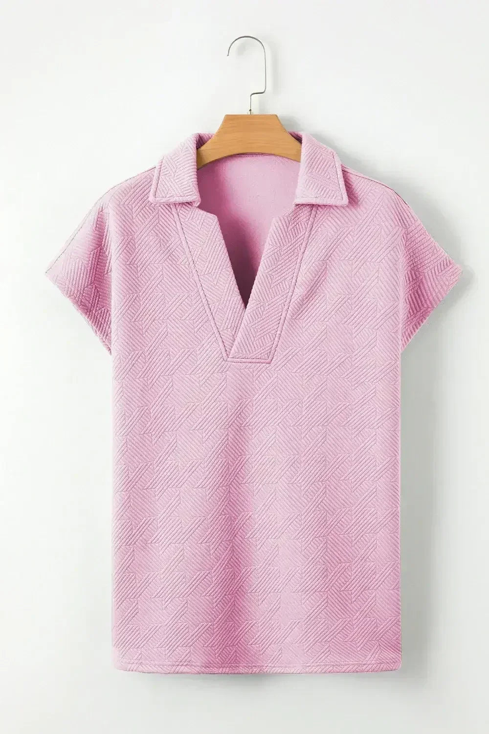 White Textured V Neck Collared Split Hem T Shirt - Femstylo