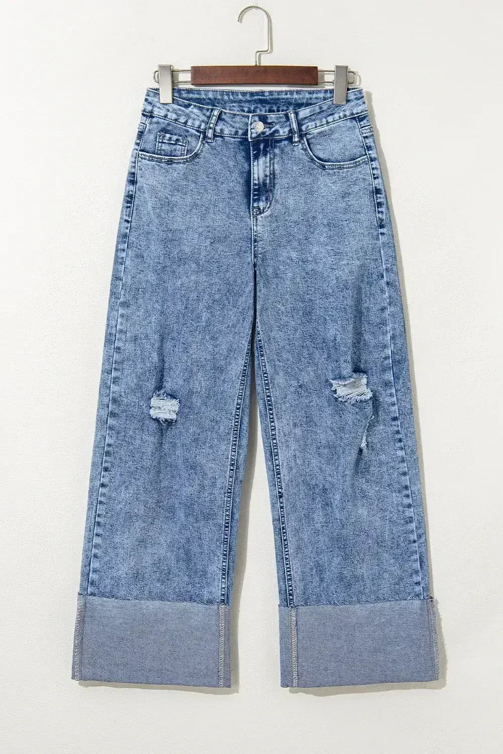 Ashleigh Blue Mineral Wash Distressed Wide Leg Jeans - Femstylo