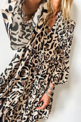 Black Leopard Button V Neck Flowy Mini Dress - Femstylo