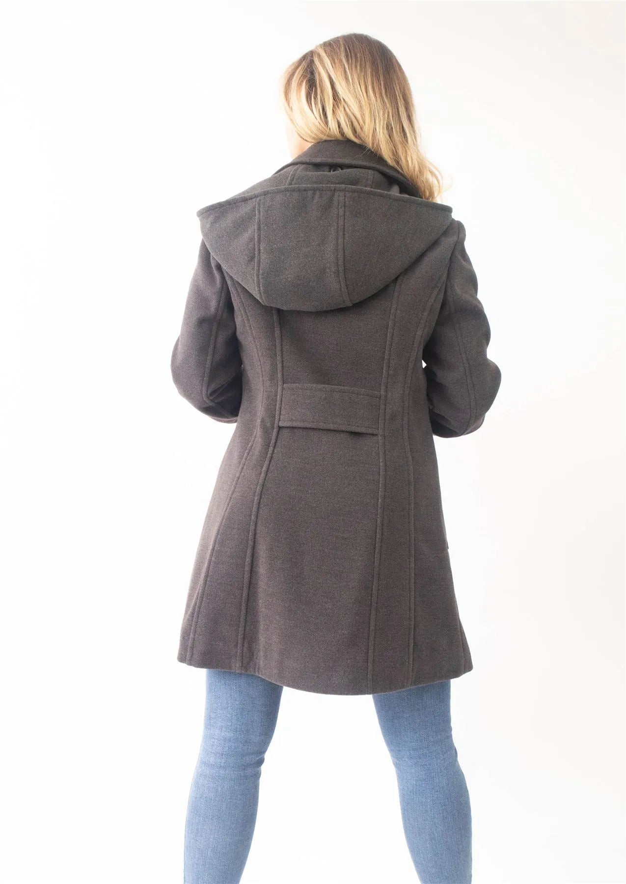 Wool Feel Double Breasted Hooded Coat