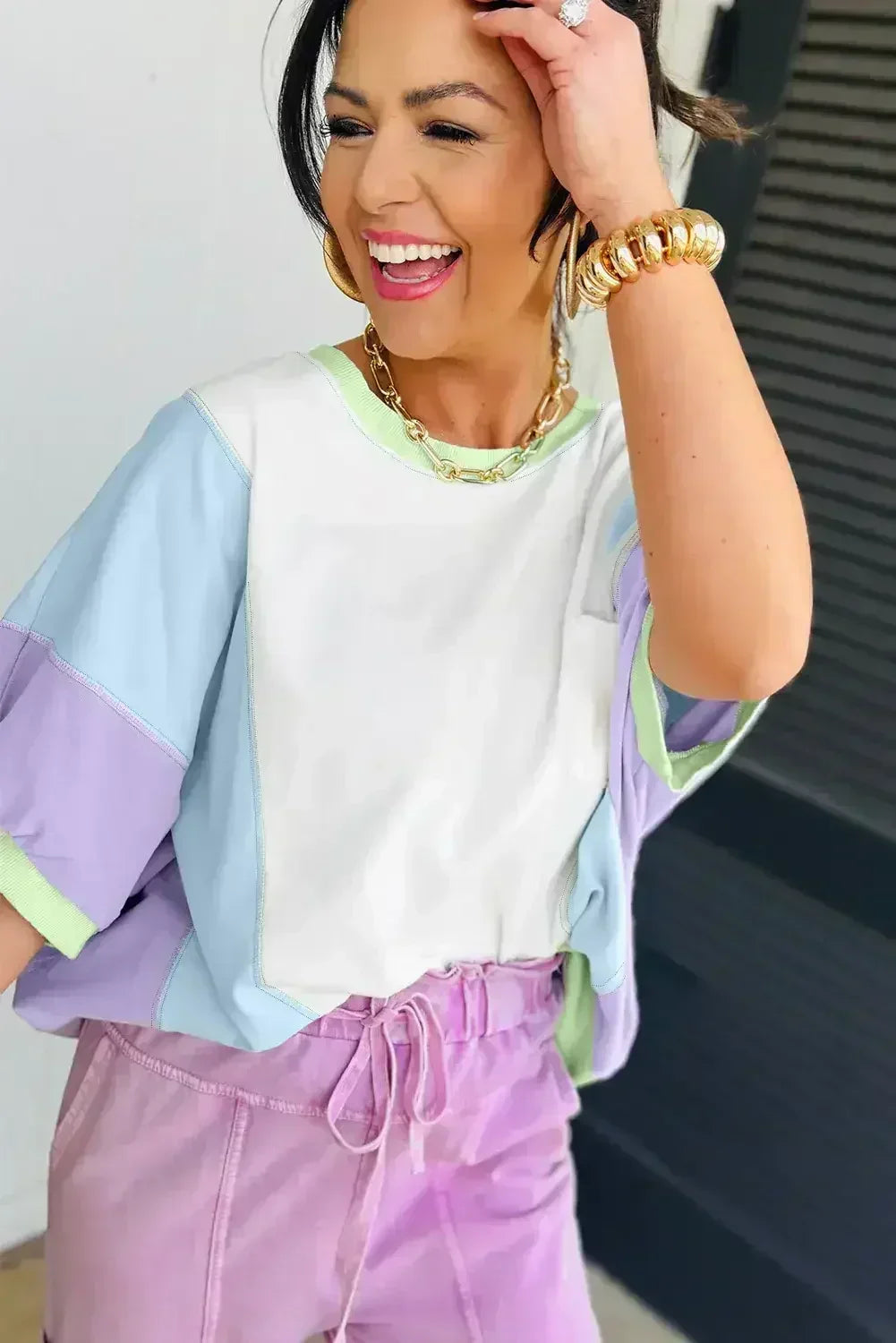 Purple Colorblock Patchwork Oversized T Shirt - Femstylo