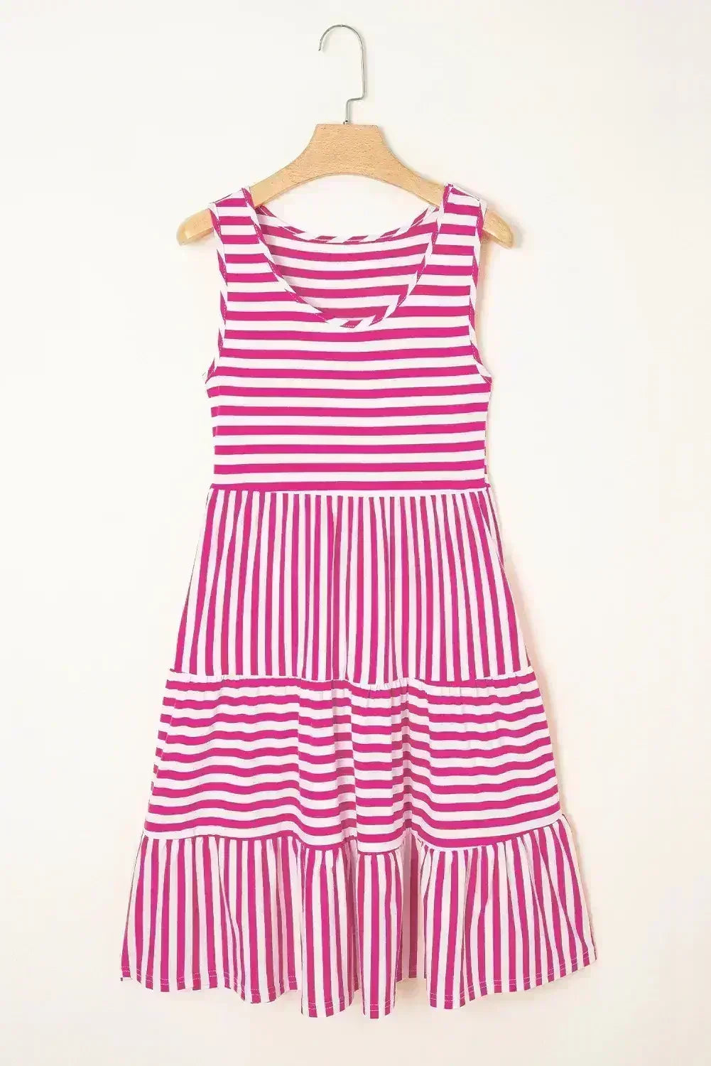 Black Stripe U Neck Sleeveless Loose Fit Mini Dress - Femstylo