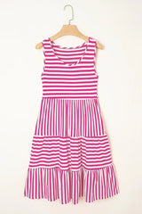 Black Stripe U Neck Sleeveless Loose Fit Mini Dress - Femstylo