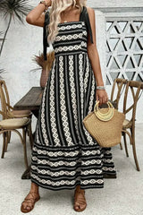 Black Geometric Striped Knot Strap Maxi Dress - Femstylo