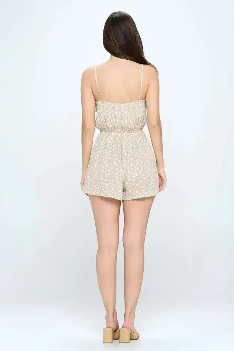 Floral Print Ruffled Spaghetti Strap Romper - Femstylo