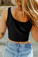 Black Solid Color Ribbed Knit Crop Tank Top - Femstylo