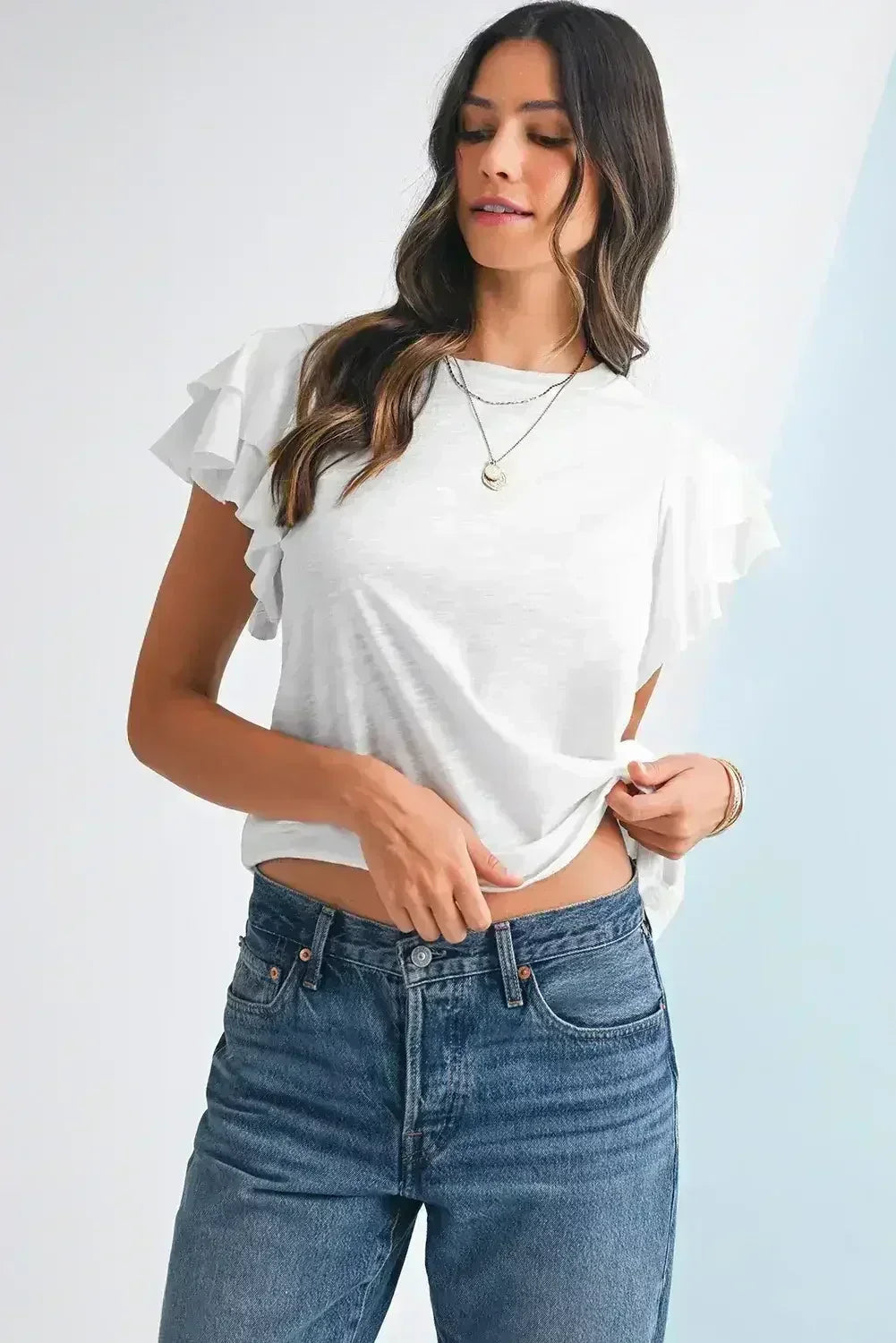 Dark Grey Ruffle Sleeve Plain Blouse | Femstylo - Femstylo