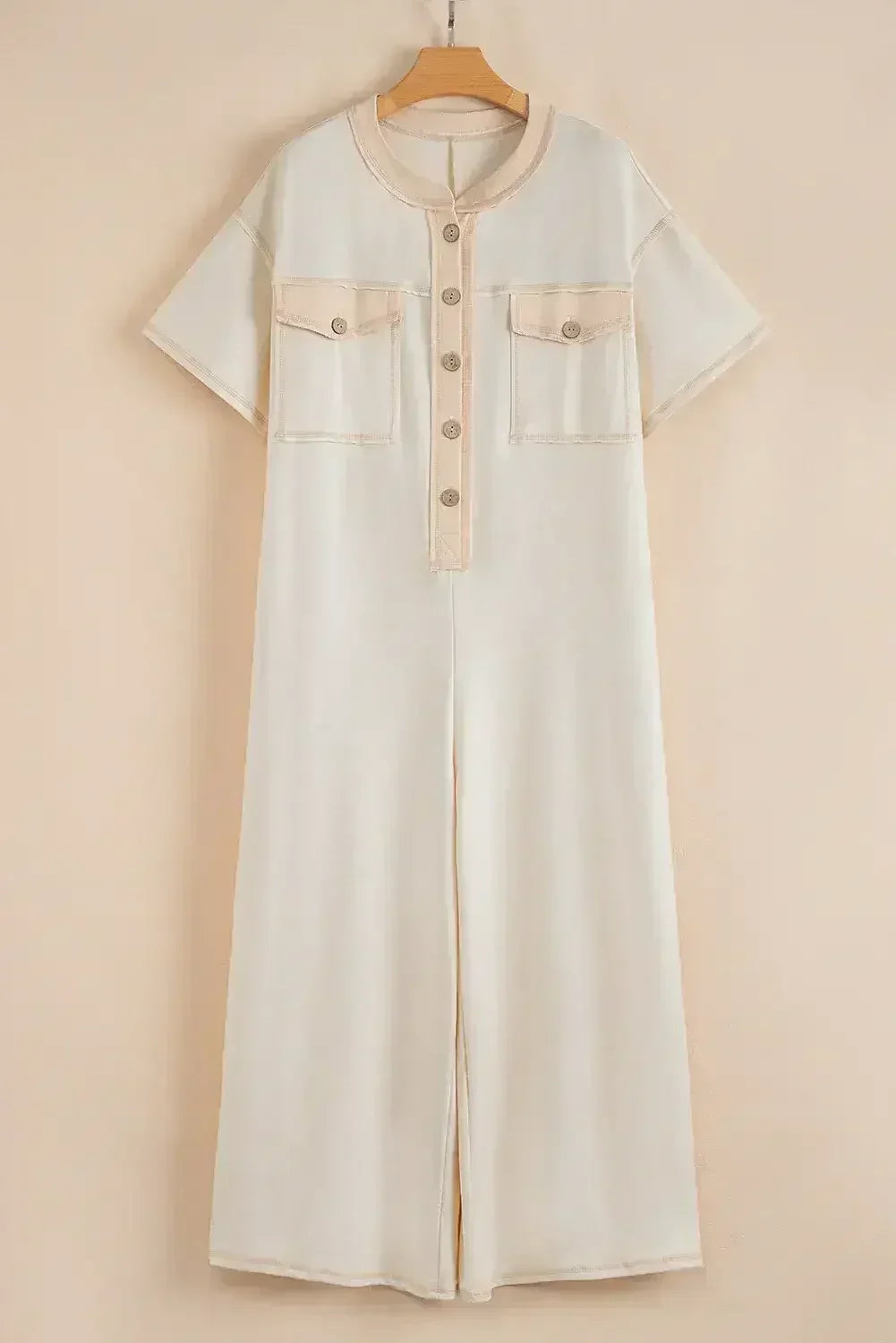 Jet Stream Patchwork Pocket Short Sleeve Jumpsuit - Femstylo
