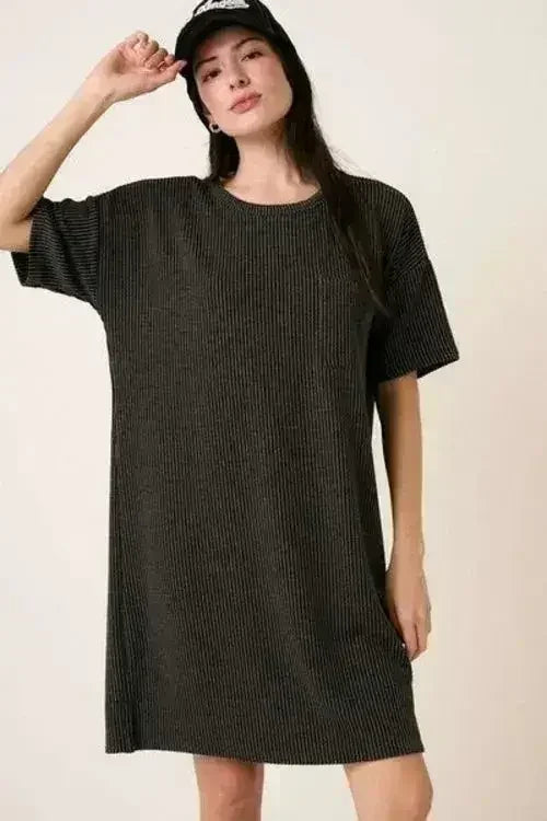 Mittoshop Urban Rib Knit Short Sleeve Tee Dress - Femstylo